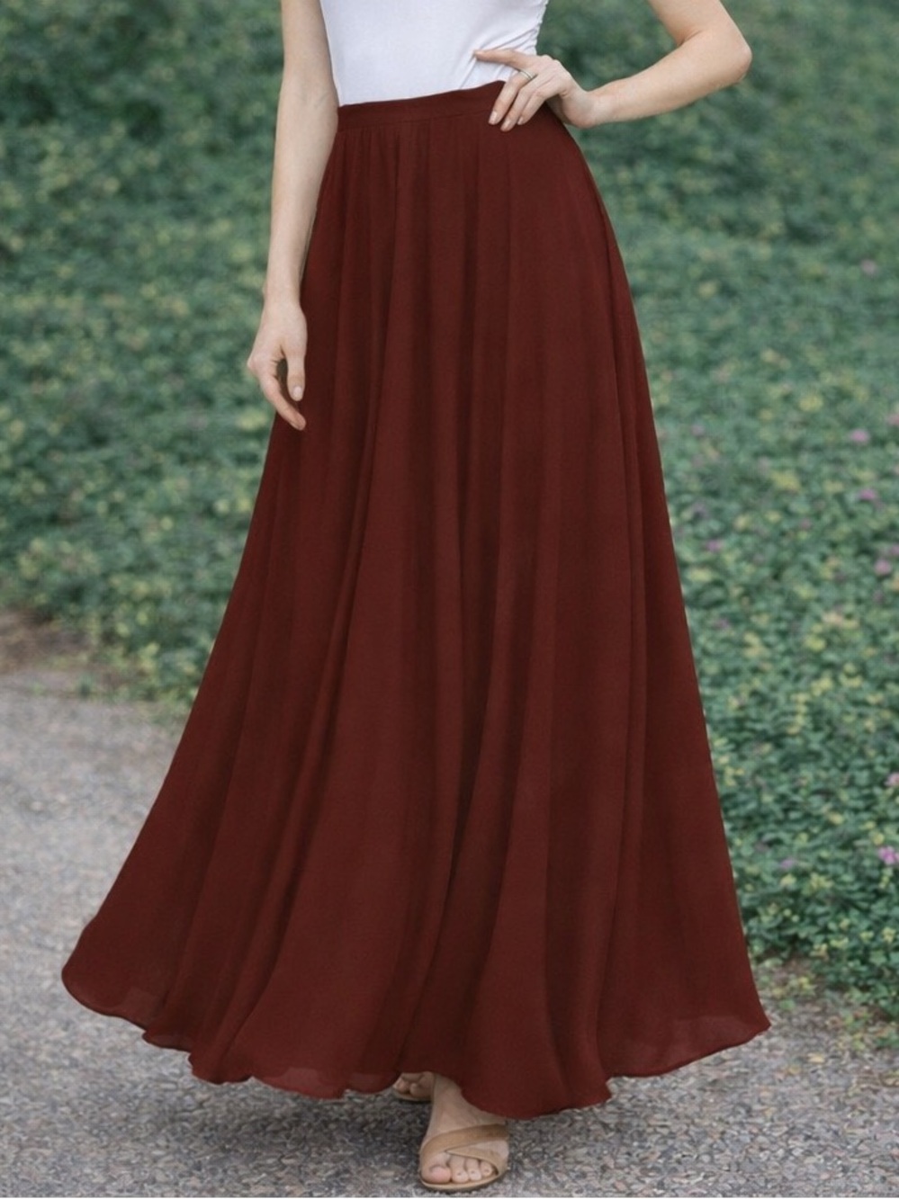 Burgundy Flowy Maxi Skirt
